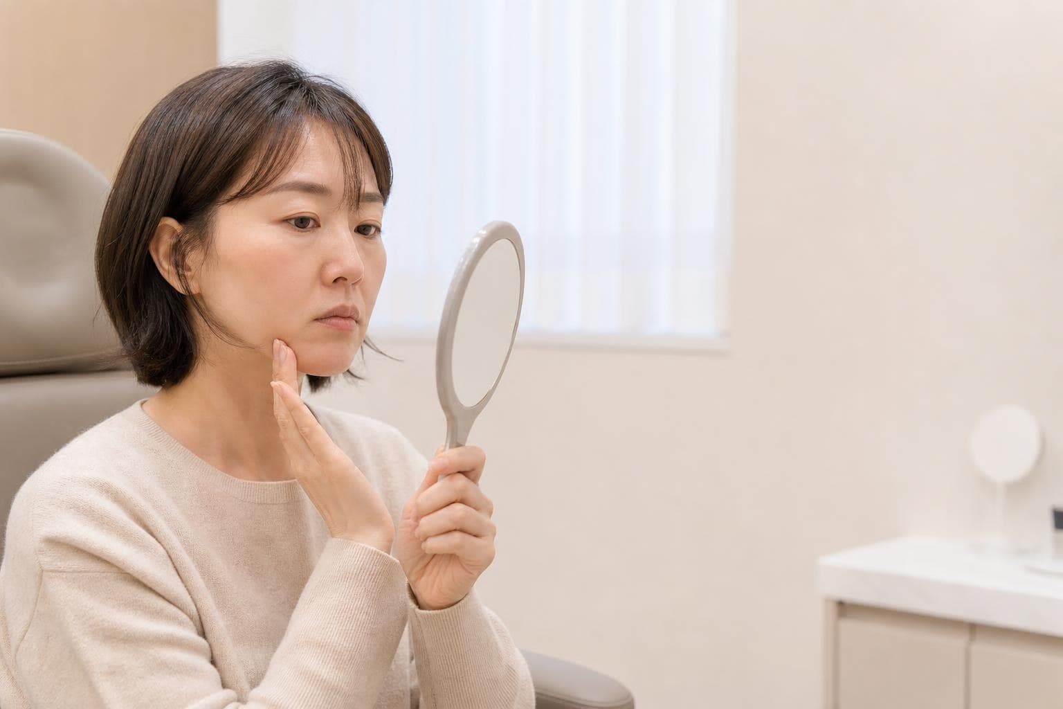 首爾江南醫美診所中,醫師以 Oligio 電波儀器為患者進行眼周療程